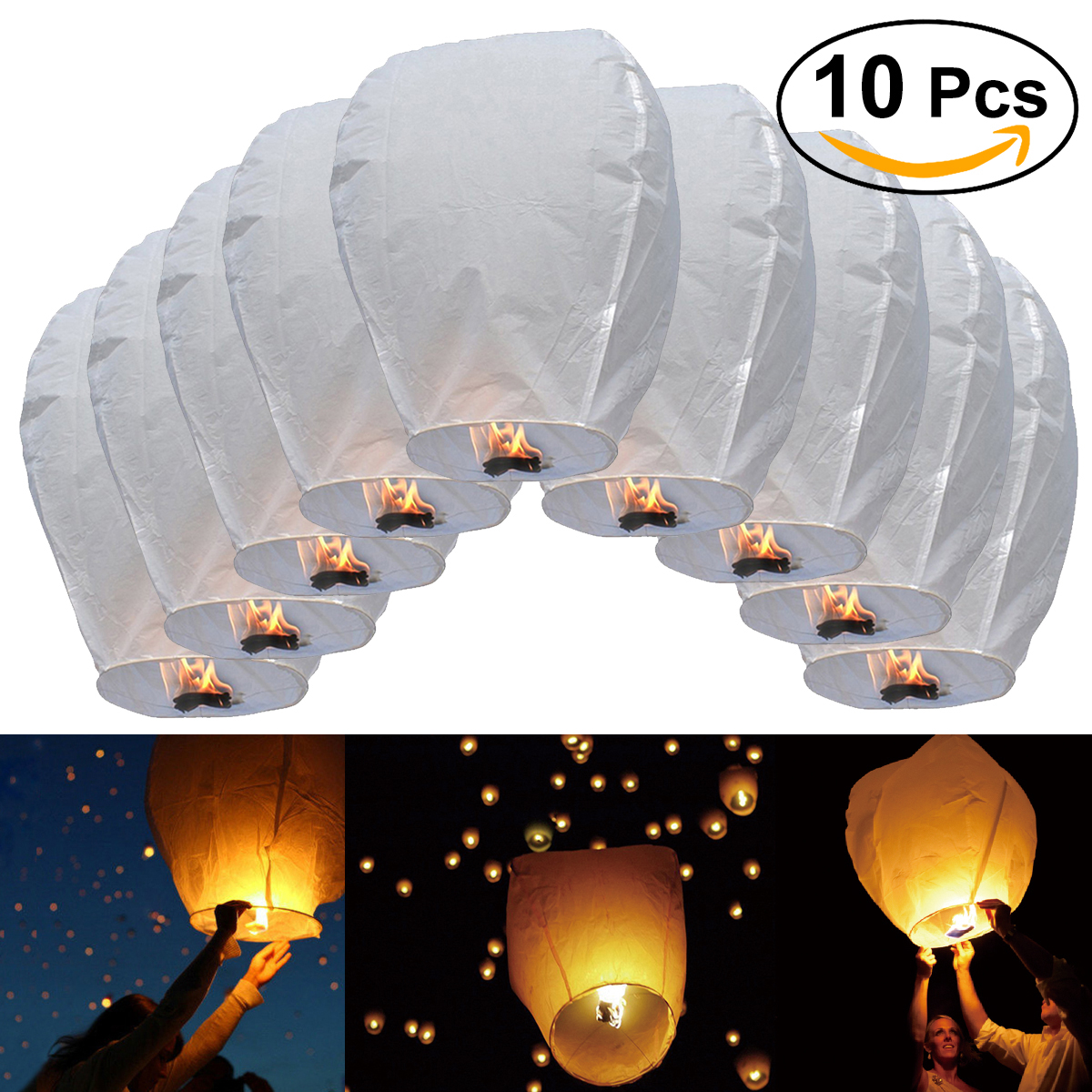 10pcs Oval Sky Lantern Chinese Kongming Lantern Wishing Lamps (White)
