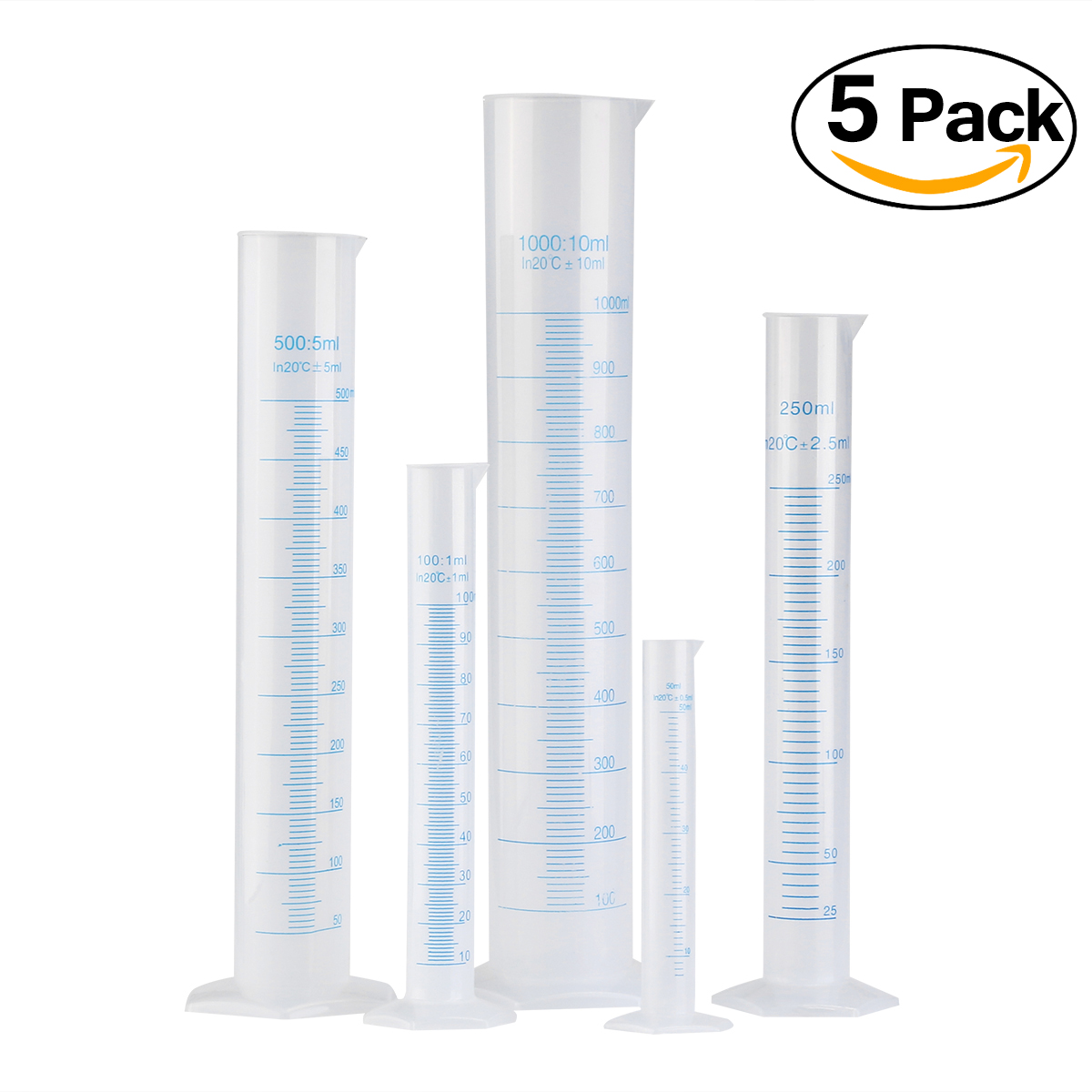 5pcs Transparent Measuring Plastic Graduated Cylinder 50ml / 100ml